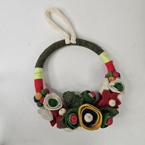 Handmade Floral Door Hanging Felt Wreath 8 Inches Colorful Holiday Boho Decor - Picture 1 of 5